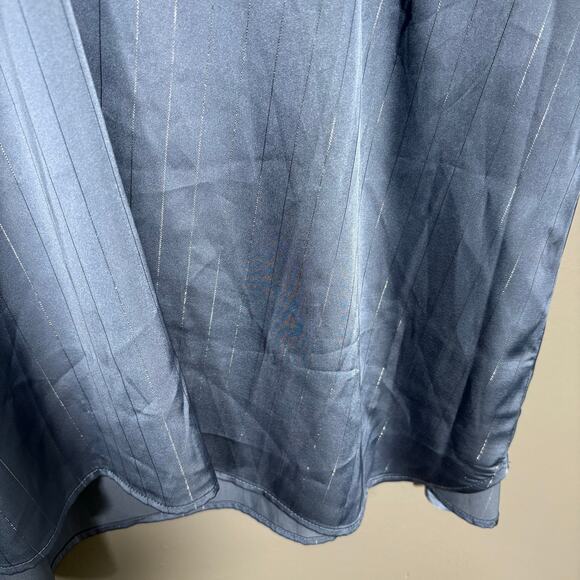 Halogen Blue Pinstripe Office Siren Satin Blouse - Size 2X - Women's Plus Size - Picture 3 of 6
